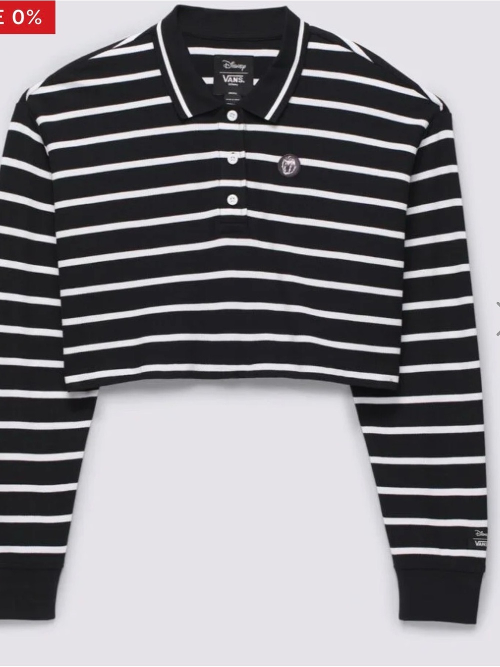Vans Black & White Striped Cropped Disney Polo